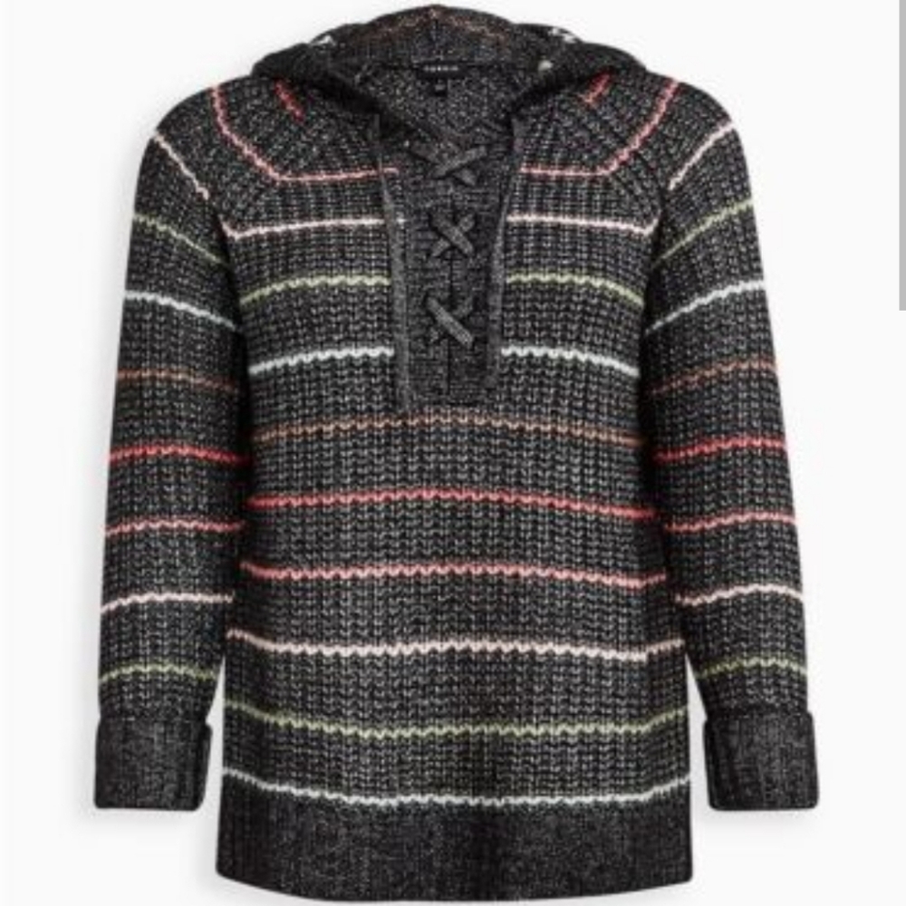 TORRID Raglan Hoodie Chunky Yarn Multi Stripe Sweater Size 00 NWT New Oversized